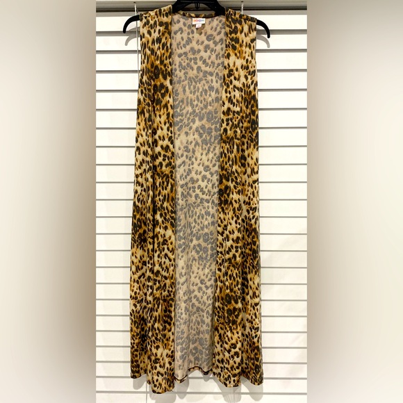LuLaRoe Other - LuLaRoe Leopard Tan Brown Black Animal Print Sleeveless Vest Duster Kimono M